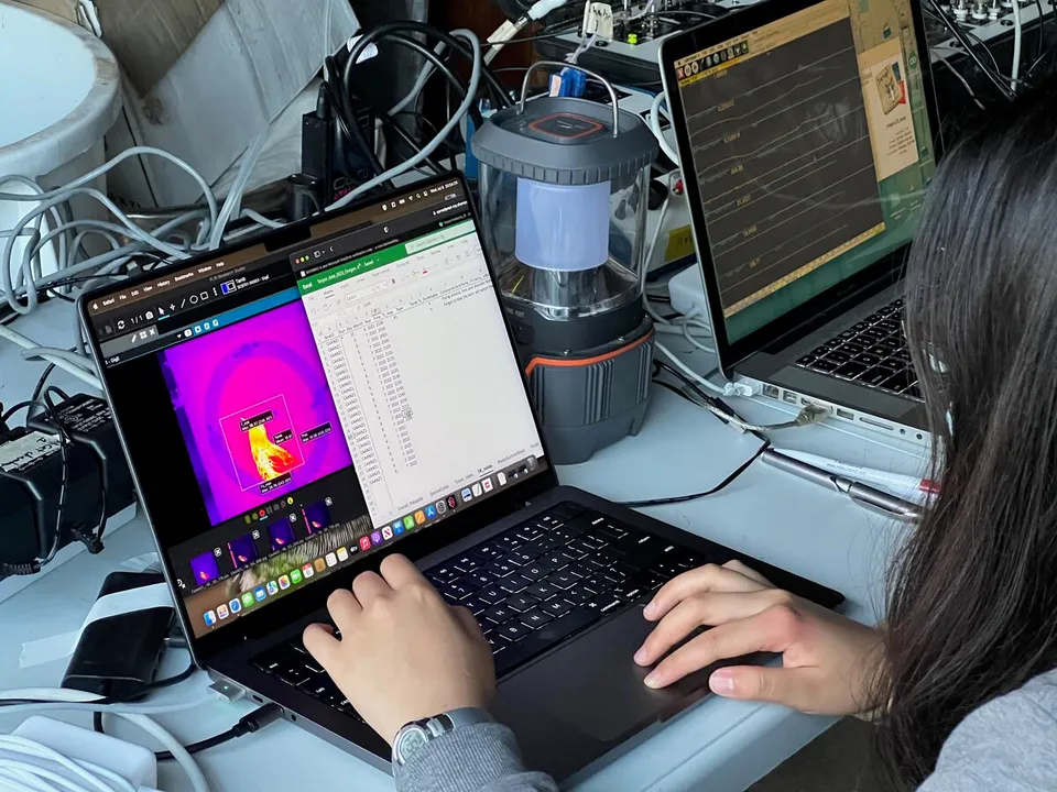 Researcher analyzing thermal imaging torpor data in the field